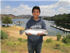 Josue Cruz of Vista (3.33 Pounds Rainbow Trout) Hidden Valley Kiwanis derby winner. 1st place youth division on 4-26-15