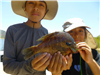 Adalberto and Aylin Perez of Escondido, 0.70 pound bluegill caught 7-4-22 using a nightcrawler in Oakvale cove.