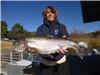 John Larsen of Murrieta, 8.40 pound trout caught 1-11-22 using pink hook-up bait in Boat Dock Cove.