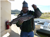 Richard Ray of Temecula, 5.90 pound trout caught 12-17-19 using pink and white mousetail at bass Poi