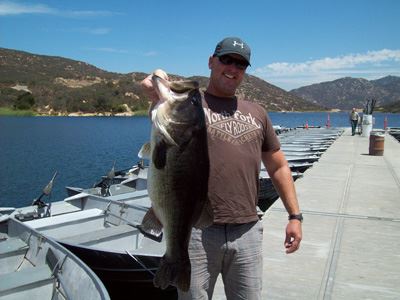 Rod Blunt of Valley Center, 12 Pounds 2 oz Bass caught on Plastic Bait Lure outside of Boat Dock Cove