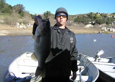 Ryan Krawczyk of San Marcos, 8.25 pound Bass caught and released 2-12-11 on Swimbait off Senior Shor