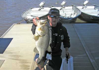 Ryan Krawczyk of San Marcos, 8.35 pound Bass caught and released 1-23-11 on Swimbait in Boat Dock Co