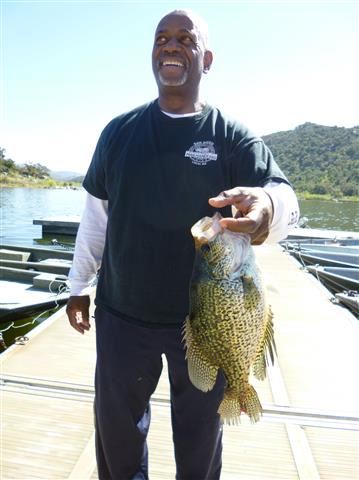 Wendell Jackson of Escondido, 2.25 pound crappie caught 3-16-14 using a shiner in Boat Dock Cove.