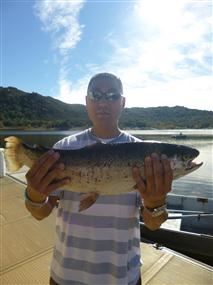 Daniel Yi of San Diego, 6.85 trout caught 121513 using powerbait powerworm at the South Shore Rock P