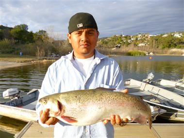 David Lopez of Escondido, 6.10 pound Trout caught 3-3-13 using green powerbait on Senior Shoreline