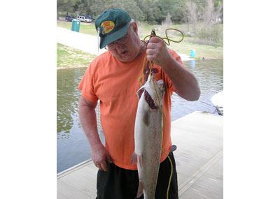 Dennis Ehlert of Escondido, 9.90 pound Trout caught 3-3-11 on Green Powerbait on Senior Shoreline