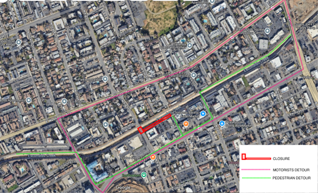 A map showing construction and road closures at Fig Street